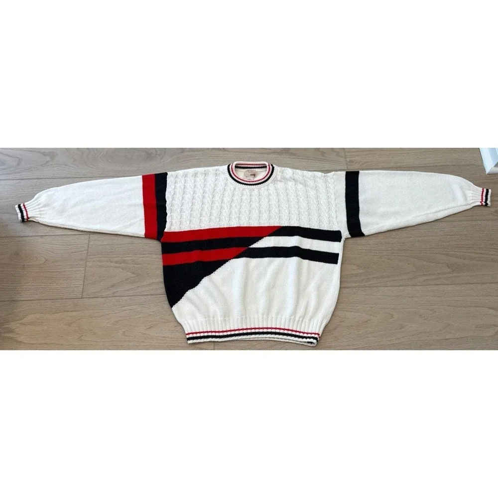VTG Fox Collection 80s Cable Knit Sweater XL‎ Nautical Preppy Tennis Pull Over
